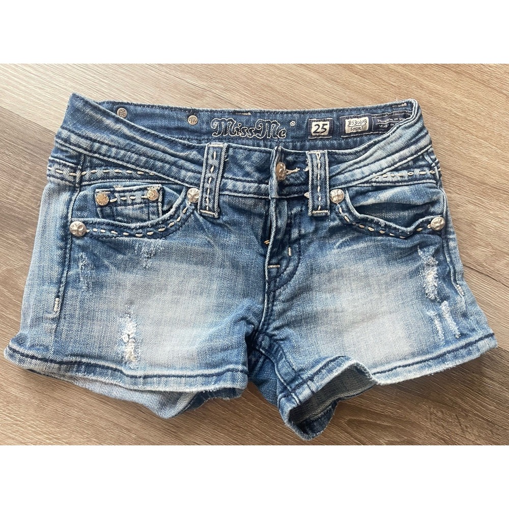 Miss Me Women's Blue Denim Shorts Size 25 Embroidered Studded